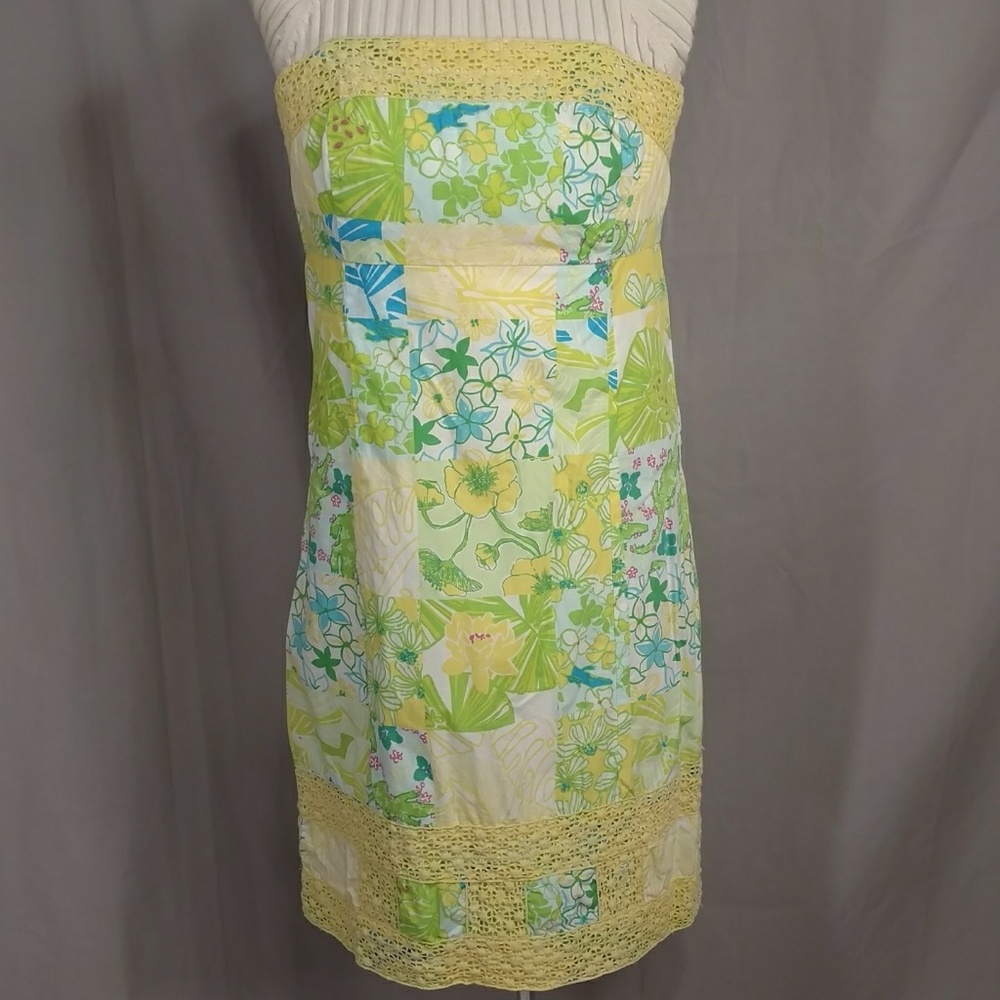 Lilly Pulitzer Bright Patchwork Cotton Summer Sundress Strapless Dress Colorful